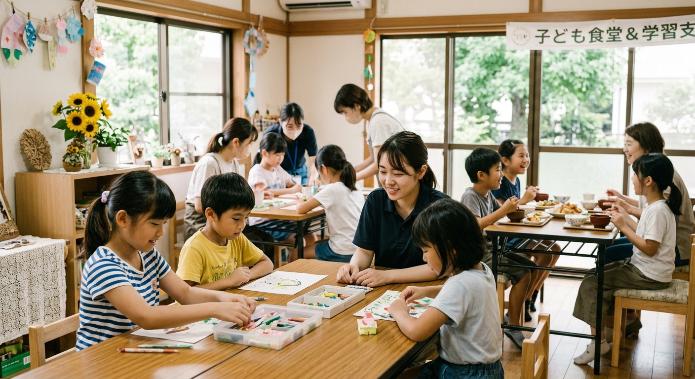 子どもたちが工作や食事を楽しむ様子