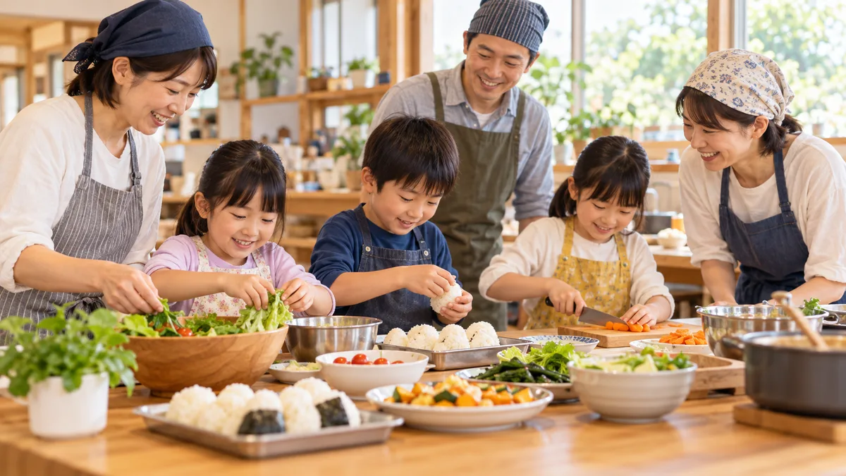 こどもたちと一緒に料理を楽しむボランティアスタッフ